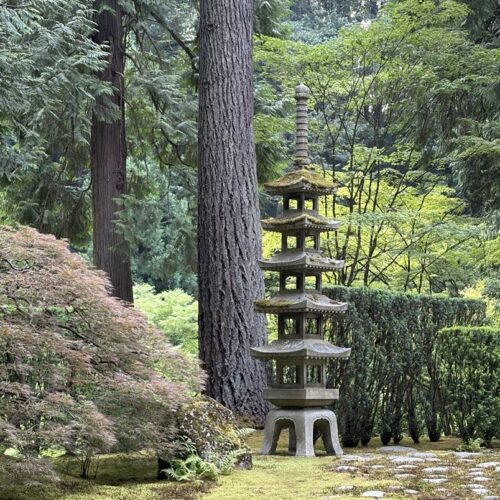 Photo of a garden sculpture in the Portland Japanese Garden.